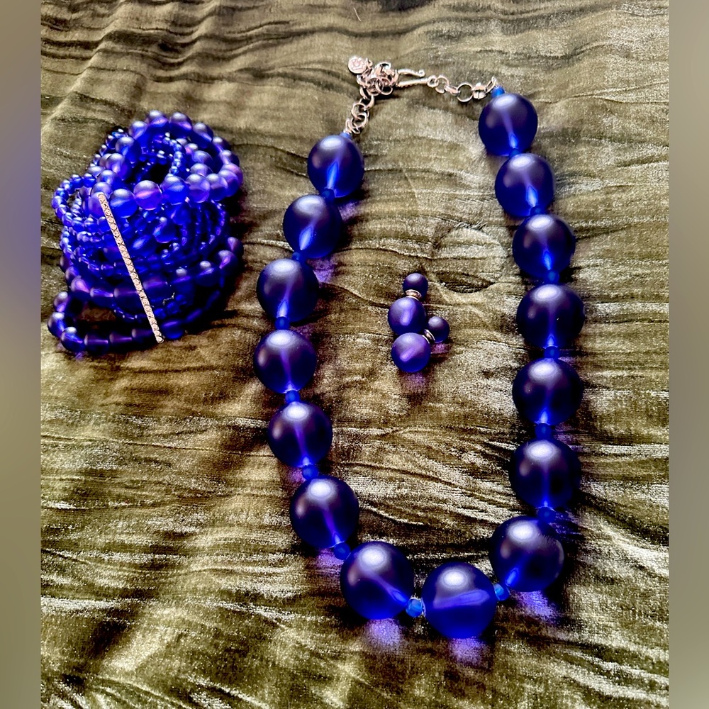 Sassy Jones Royal Blue Dina Luxe Choker, bracelet and earrings set